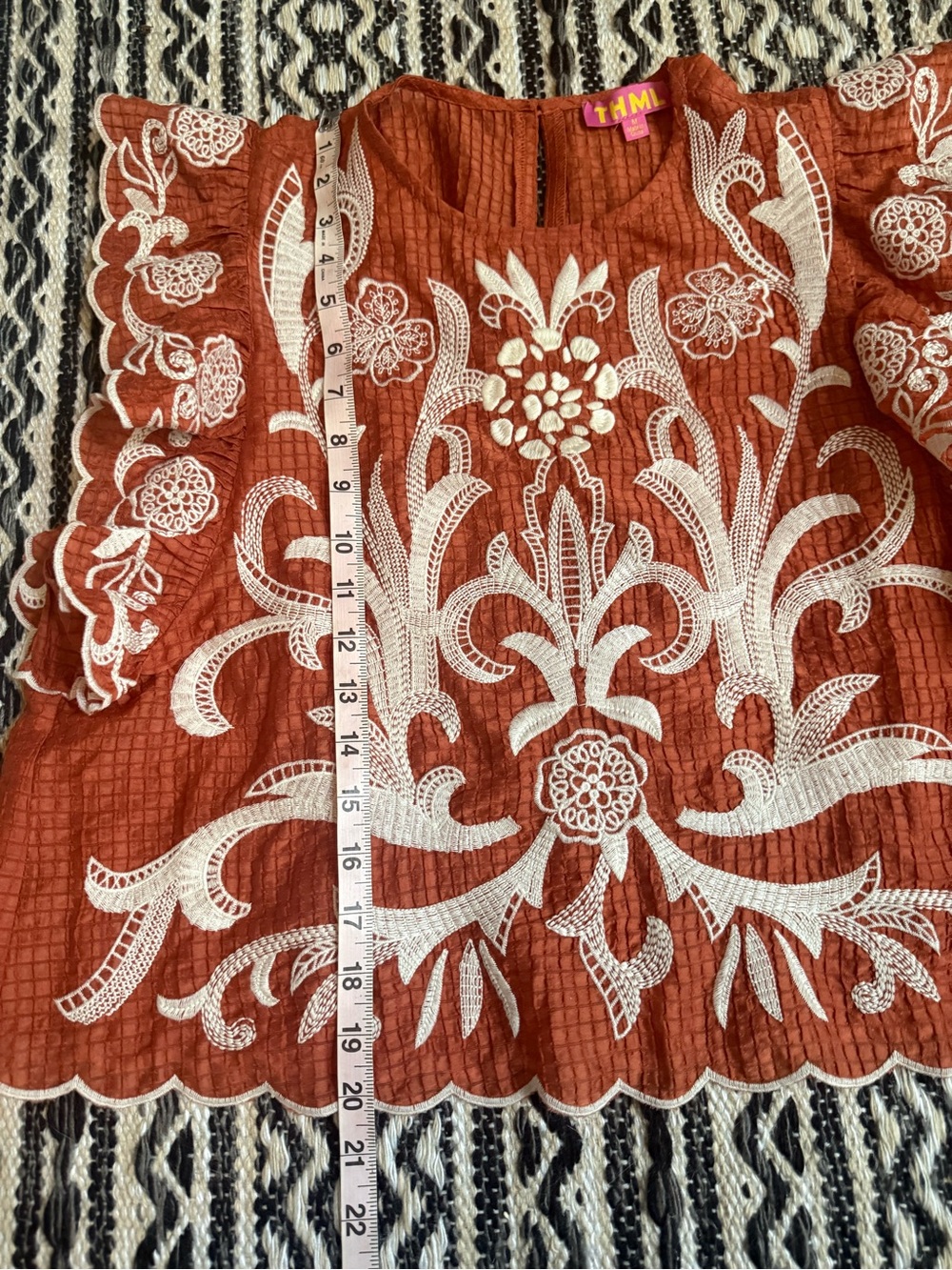 THML Anima Rust Ruffle Sleeve Embroidered Top from Avara - Picture 6 of 6